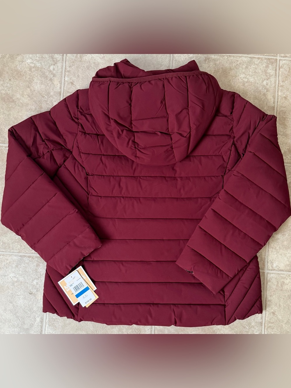 NWT Michael Kors Women's Burgundy Quilted Hooded Puffer Jacket Size XL - Picture 2 of 6